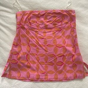 VINTAGE J Crew strapless  top. cotton. Lined. Size 12  pink/orange geometric